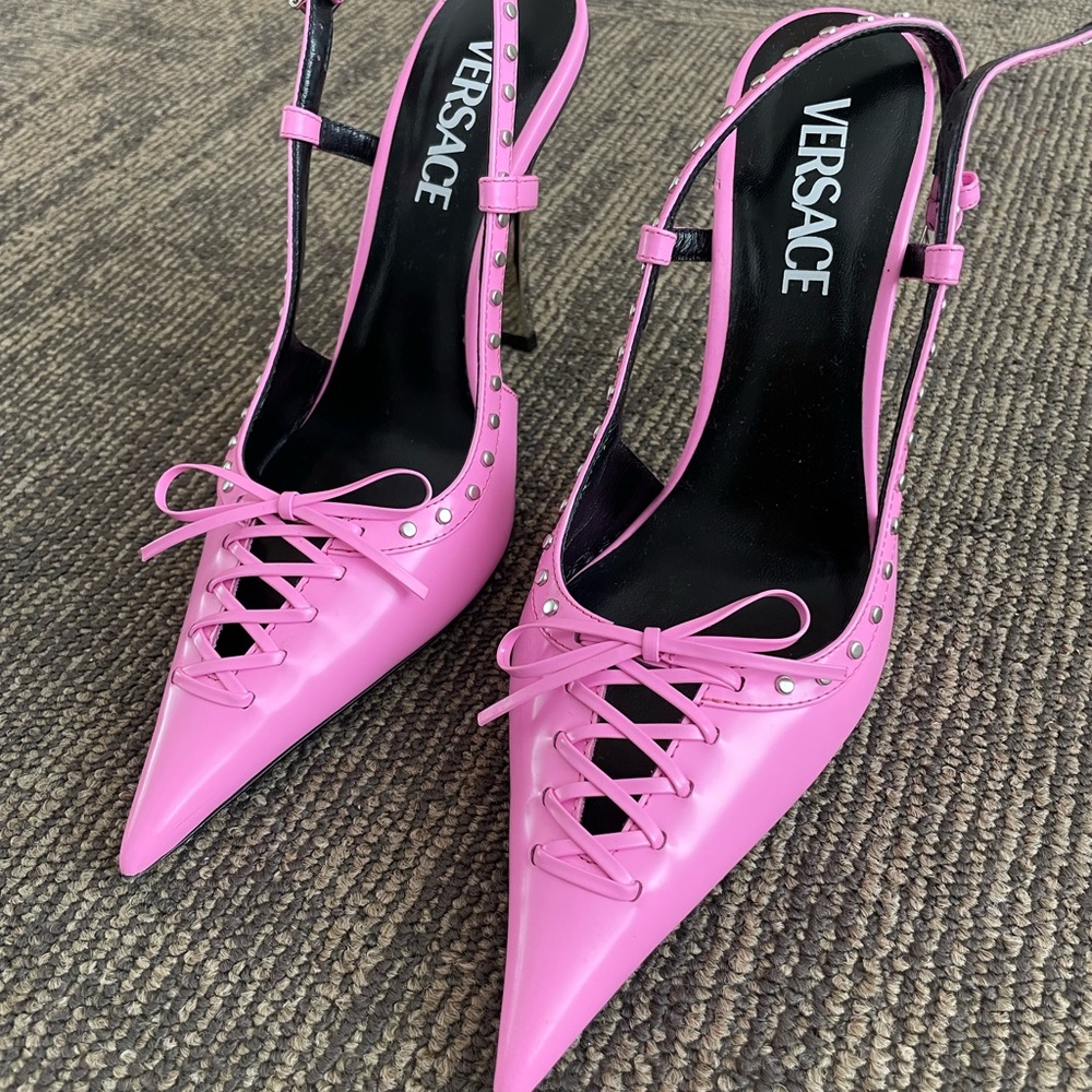Versace Laced Pin-Point Slingback Pumps - Picture 3 of 6